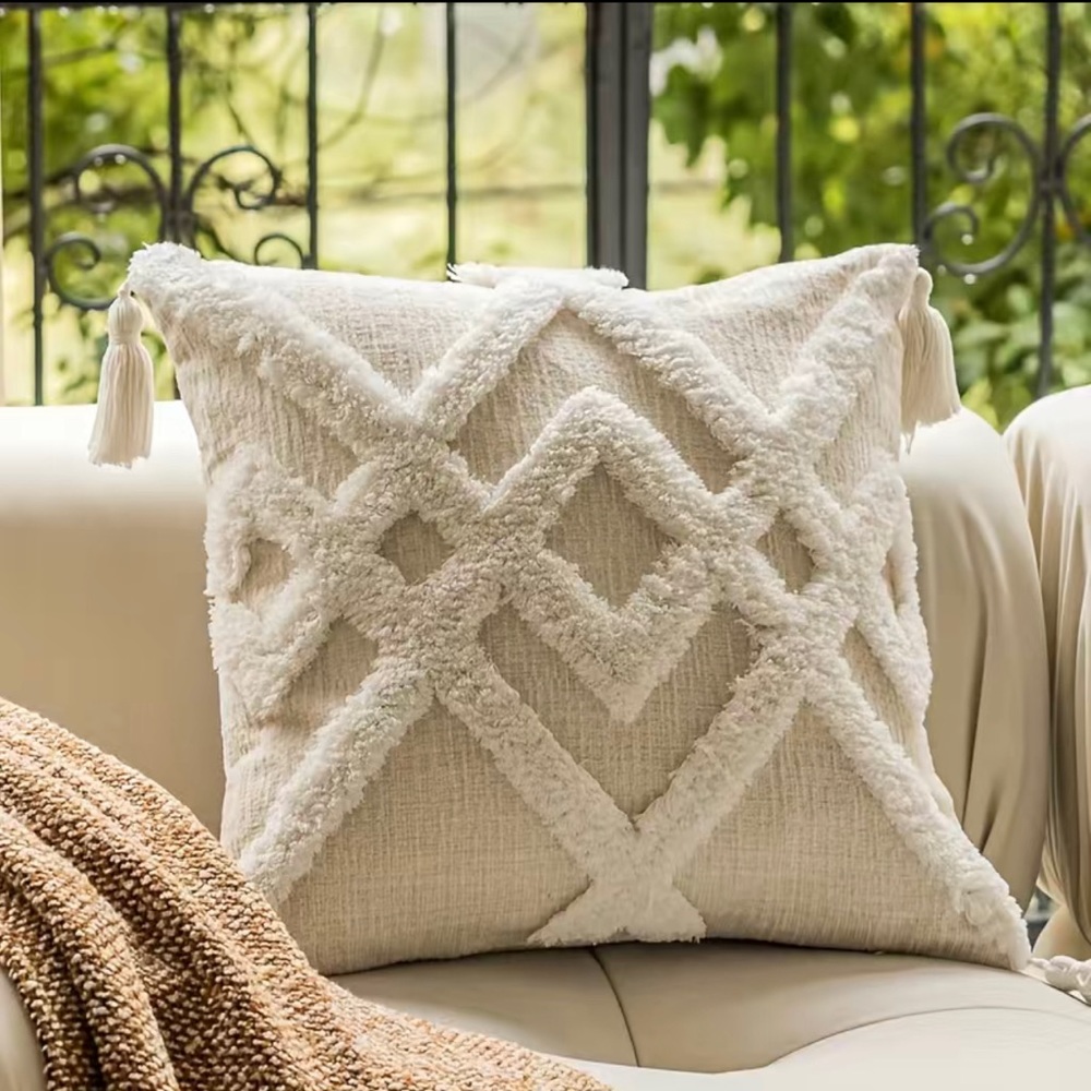 Boho pillow cover with Chenille Poms & Tassels